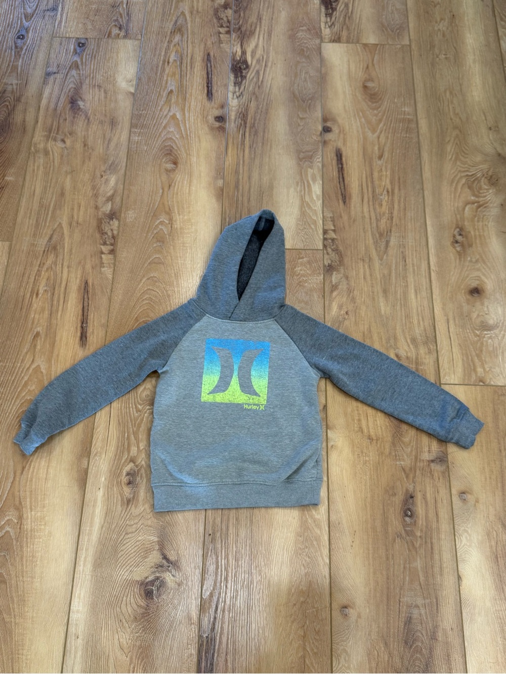 Hurley Gray Hoodie with Blue and Green Gradient Logo